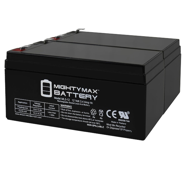 Mighty Max Battery ML3-12 - 12V 3AH Replacement Battery for Sota SA1234, SA 1234 Battery - 2PK - MAX3427525