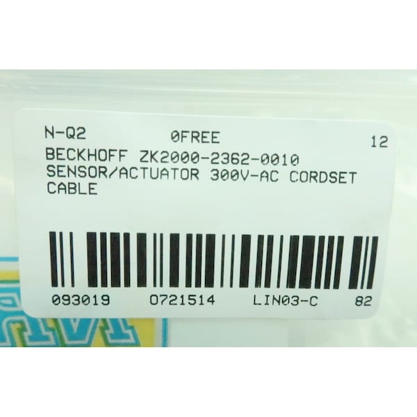 Beckhoff ZK2000-2362-0010 SENSOR 1M 300V-AC CABLE DE CORDSET - ZK2000-2362-0010