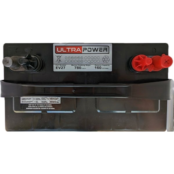 Ultrapower 12V 780 MCA Maintenance-Free Marine Battery Group 27, 2PK - EV27