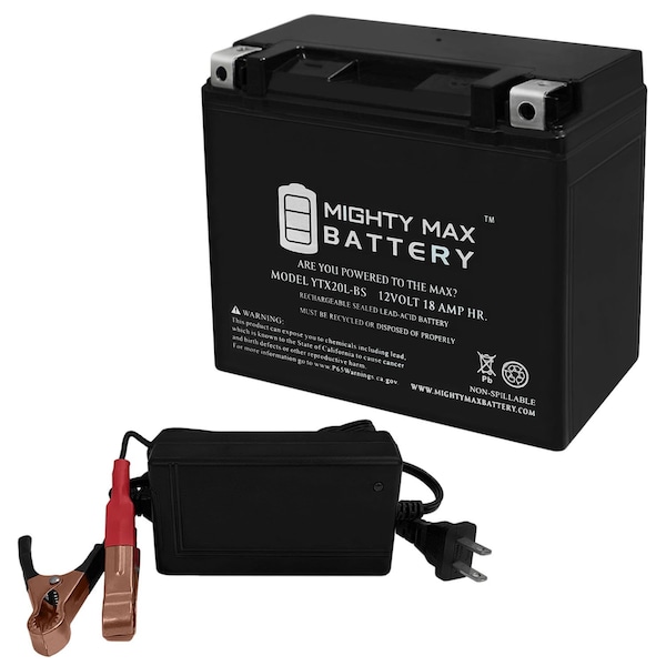 Mighty Max Battery YTX20L-BS Battery for YAMAHA All Wave Runner Models With 12V 4Amp Charger - MAX3514157