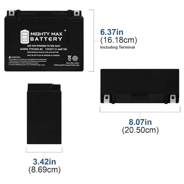 Mighty Max Battery YTX24HL-BS Battery Replacement for Arctic Cat 500 Bearcat WT 2008 - YTX24HL-BS136