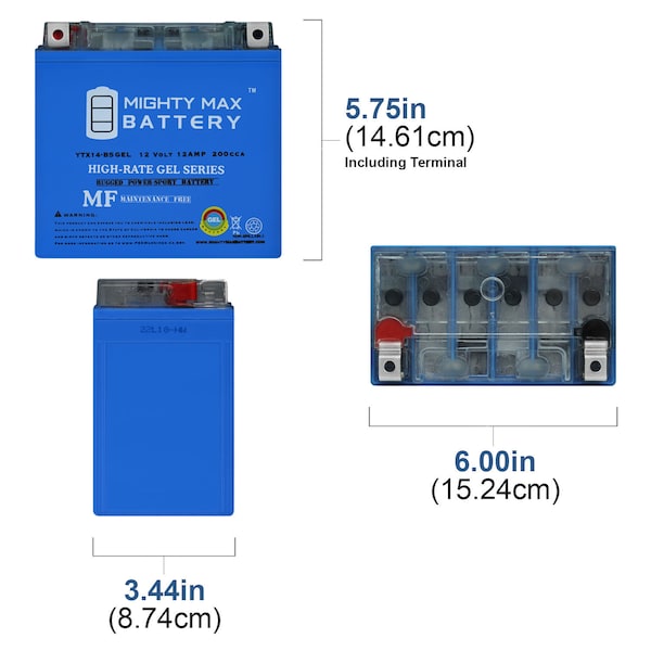 Mighty Max Battery YTX14-BS GEL 12V 12AH Battery for HONDA GL1500 Valkyrie 97-03 - YTX14-BSGEL26