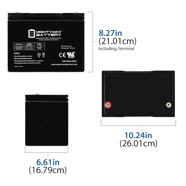 Mighty Max Battery 12V 75Ah Internal Thread Replacement Battery for MK M24 SLD G FT - MAX3944126