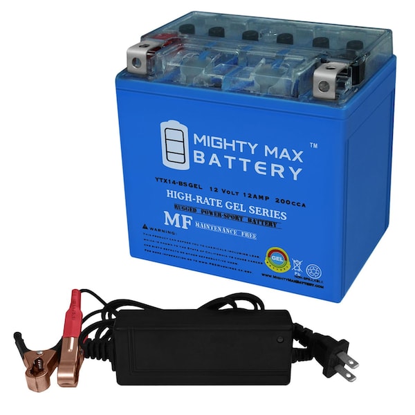 Mighty Max Battery YTX14-BSGEL Replaces Mercedes Auxiliary 2115410001 With 12V 2Amp Charger - MAX3869626