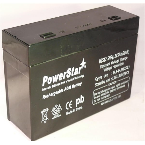 Powerstar 12V, 5.1Ah 21 Watts Sealed Lead Acid Battery With Recessed Polarized - HZS12-5-10