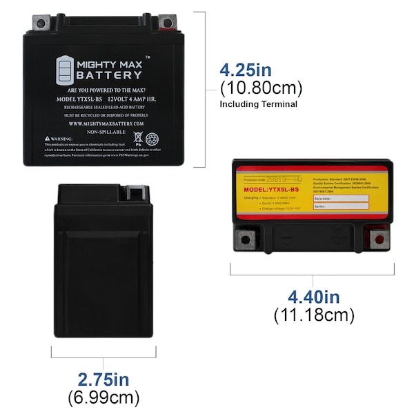 Mighty Max Battery YTX5L-BS Replacement Battery for KYMCO Agility 50 50CC 09 - YTX5L-BS18