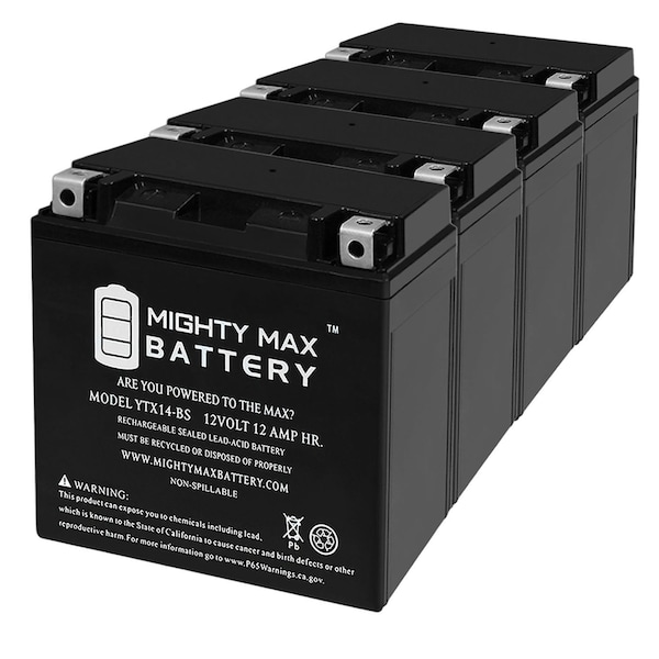 Mighty Max Battery YTX14-BS Battery Replacement for Chrome Pro Series Powersprt - 4PK - MAX3869079