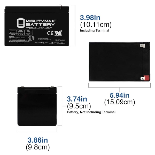 Mighty Max Battery ML15-12 12V 15AH F2 BATTERY REPLACEMENT FOR 51w CSB HR1251WF2, HR 1251W - 10PK - MAX3439627