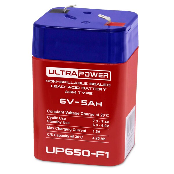 Ultrapower 6V 5Ah F1 AGM Rechargeable Battery - UP650-F1