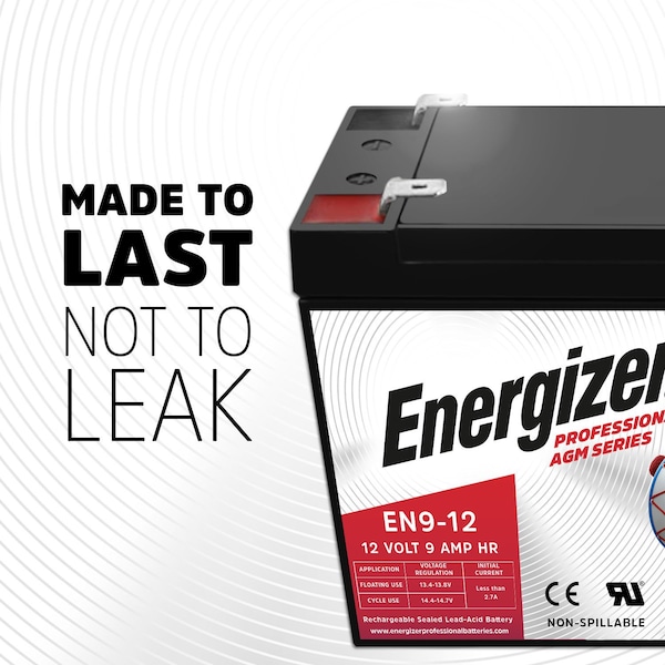 Energizer EN9-12, 12 Volt 9 Amp Hr, Long Lasting Sealed Lead Acid AGM Rechargeable Battery - EN4098461