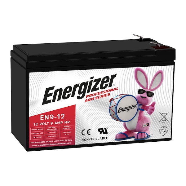 Energizer EN9-12, 12 Volt 9 Amp Hr, Long Lasting Sealed Lead Acid AGM Rechargeable Battery - EN4098461