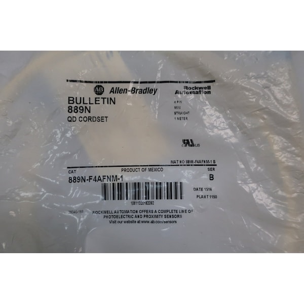 Cable de cordón recto mini de 4 pines Allen Bradley de 1 metro - 889N-F4AFNM-1