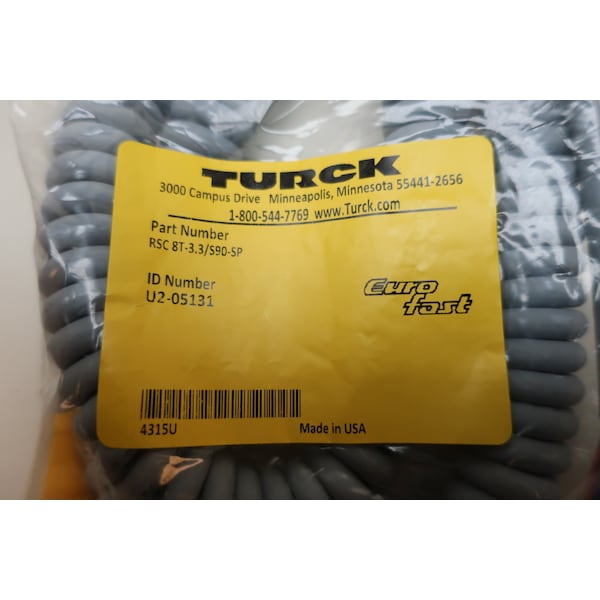 Cable de cordón Turck Eurofast U2-05131 3.Cordset - RSC 8T-3.3/S90-SP