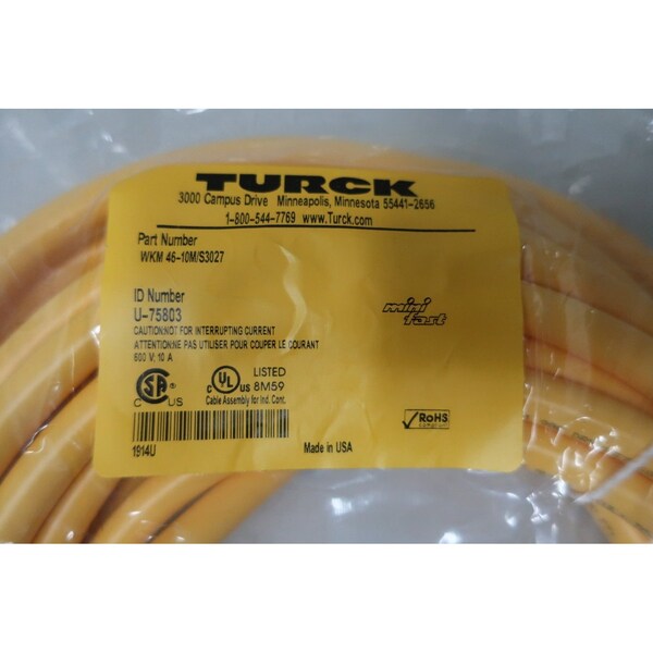 Cable cordset Turck de 10 metros y 600V-AC - WKM46-10M/S3027