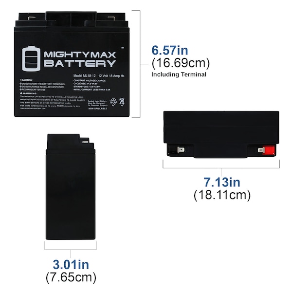 Mighty Max Battery 12V 18AH F2 SLA Replacement Battery for Simplex 2081-9275 - ML18-12F273