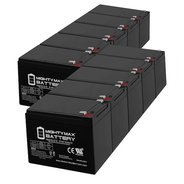 Mighty Max Battery ML12-12 - 12V 12AH F2 SLA AGM DEEP-CYCLE RECHARGEABLE BATTERY 10 Pack - ML12-12F2MP10382127