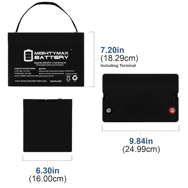 Mighty Max Battery 12V 60AH GROUP 34 REPLACEMENT SLA BATTERY FOR MK M34SLDG 20 HR RATE - ML-GROUP3434