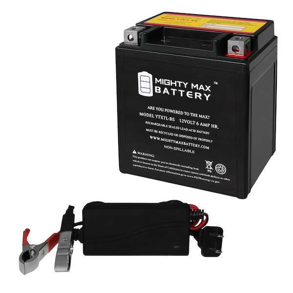 Mighty Max Battery YTX7L-BS Replacement Battery for Yamaha TTR230E, XT250 With 12V 1Amp Charger - MAX3951317