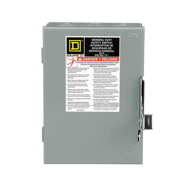 Interruptor de seguridad fusible Square D, Deber general, 240V CA, 2PST, 30 A, NEMA 1 - D221N