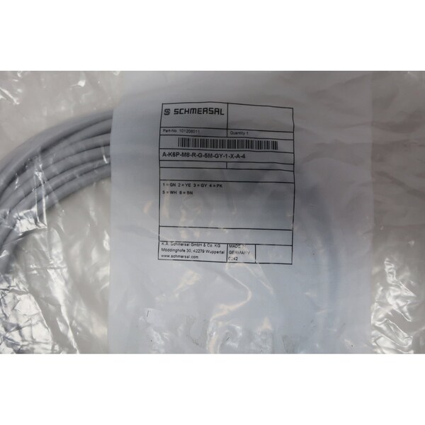 Schmersal 6 polos 5M Cable de cable de conexión - A-K6P-M8-R-G-5M-GY-1-X-A-4