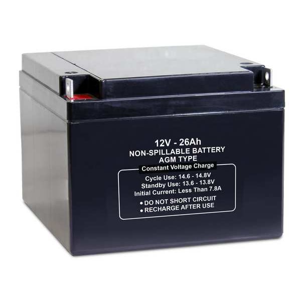 Zoro Select Sealed Lead Acid Battery, 12V, 26Ah, AGM - 47041