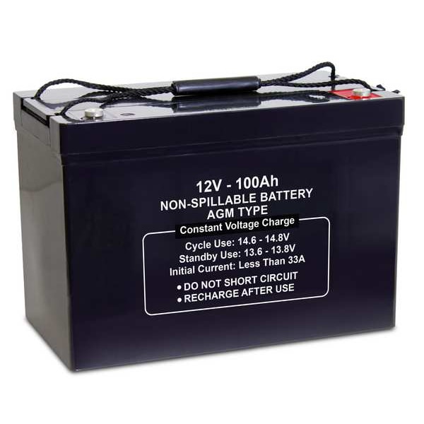 Zoro Select Sealed Lead Acid Battery, 12VDC, 100Ah - 47025