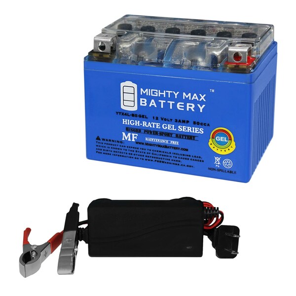 Mighty Max Battery YTX4L-BS GEL Replacement Battery for Battery Tender BTL09A150CW With 12V 1Amp Charger - MAX3953337