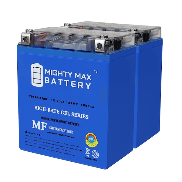 Mighty Max Battery YB12A-AGEL 12V 12AH GEL Replacement Battery compatible with Adventure Power 42514 - 2PK - MAX4020222