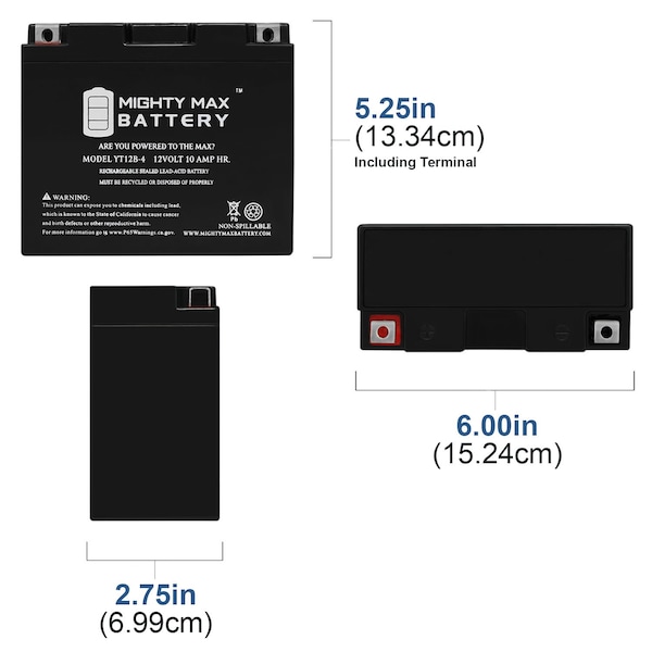 Mighty Max Battery YT12B-4 Replaces High Performance AGM Motorcycle With 12V 2Amp Charger - MAX3886375