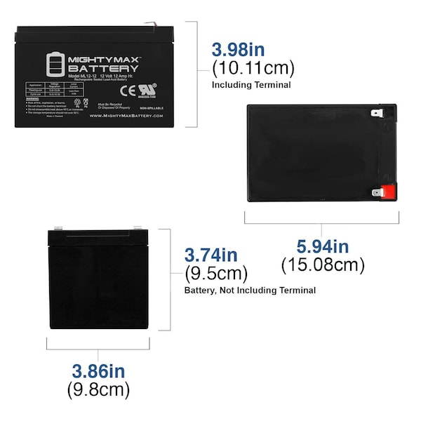 Mighty Max Battery 12V 12AH SLA Replacement Battery for Emerson AP130SB - 2PK - MAX3983391