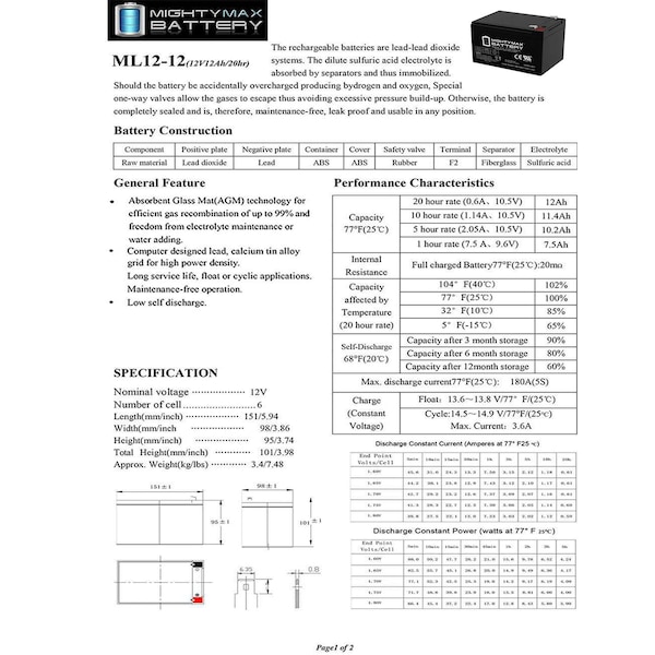 Mighty Max Battery 12V 12AH SLA Replacement Battery for Emerson AP130SB - 2PK - MAX3983391