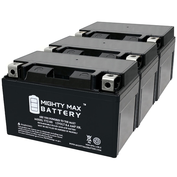 Mighty Max Battery YTZ10S 12V 8.6AH Replacement Battery compatible with Weize YTZ10S-BS - 3PK - MAX4019139