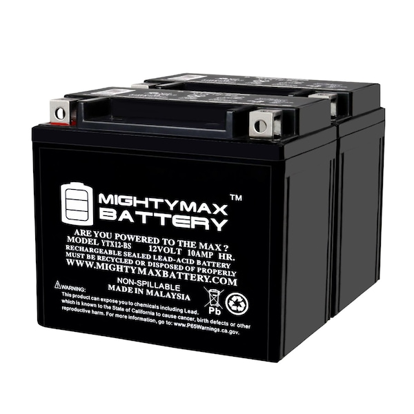 Mighty Max Battery YTX12-BS 12V 10Ah Replacement Battery for Carter Brothers Talon DLX150 150 04-05 - 2PK - MAX4033876