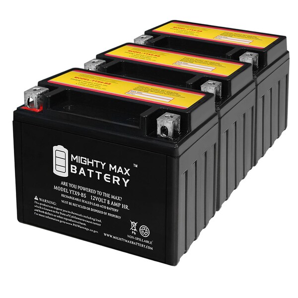 Mighty Max Battery YTX9-BS SLA Battery Replacement for Power Sports ATV, UTV - 3PK - MAX3863311
