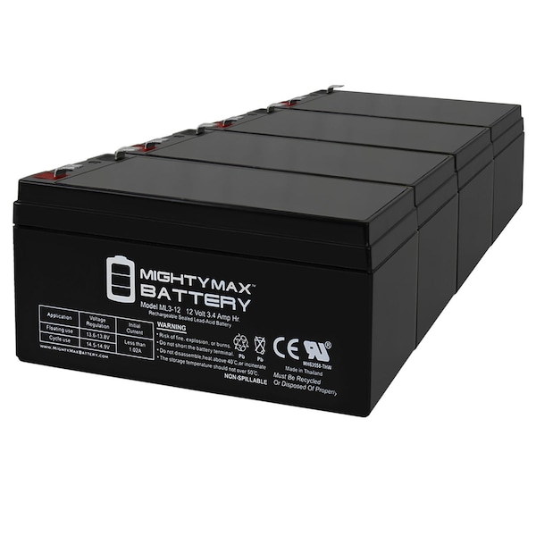 Mighty Max Battery ML3-12 - 12V 3AH Replacement Battery for Sota SA1234, SA 1234 Battery - 4PK - MAX3427712