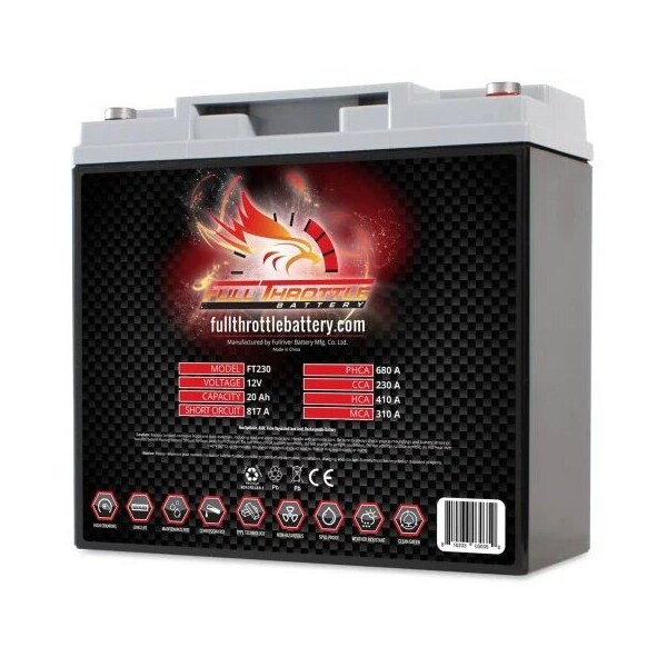 Fullriver Full Throttle 20Ah 230 CCA AGM Battery replaces BT19BL-BS - FT230