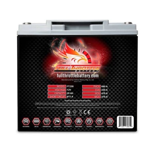 Fullriver Full Throttle 20Ah 230 CCA AGM Battery replaces BT19BL-BS - FT230