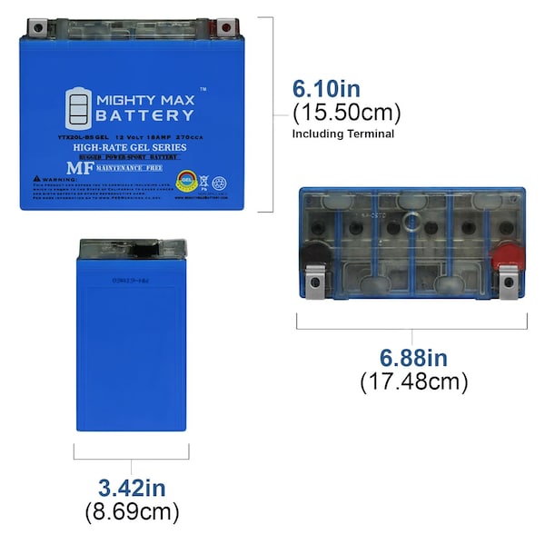 Mighty Max Battery YTX20L-BS GEL Battery for Bombardier Ski 800 Summit With 12V 4Amp Charger - MAX3514258