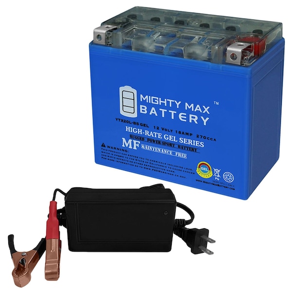 Mighty Max Battery YTX20L-BS GEL Battery for Bombardier Ski 800 Summit With 12V 4Amp Charger - MAX3514258