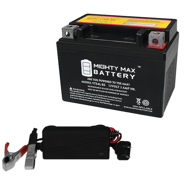 Mighty Max Battery YTX4L-BS Replaces Yamaha SH50 Riva Razz 50CC 87-01 With 12V 1Amp Charger - MAX3831916