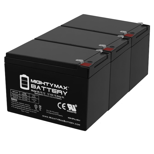 Mighty Max Battery ML15-12 12V 15AH F2 Conext 900AVR Battery - 3 Pack - ML15-12MP344