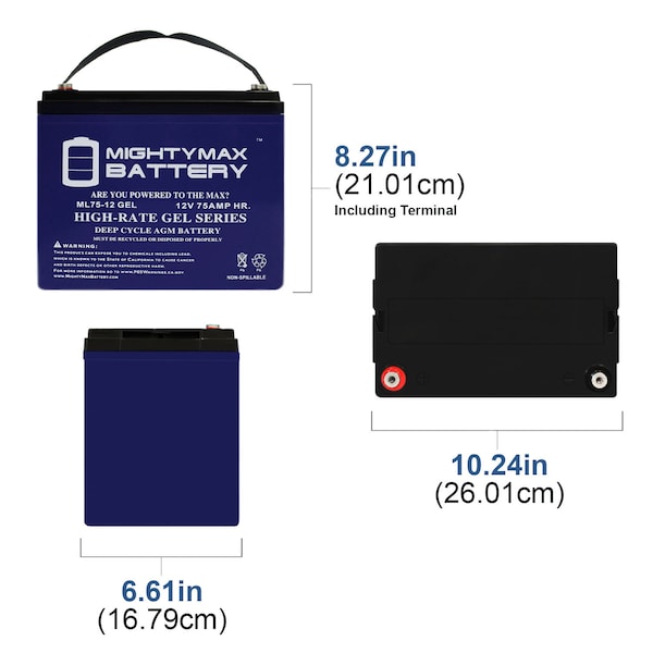 Mighty Max Battery 12V 75AH GEL Battery Replacement for Enduring 6GFM75 6-GFM-75 - ML75-12GEL398