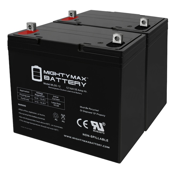 Mighty Max Battery 12V 55Ah SLA Battery Replacement for Renogy PV Solar Panels - 2 Pack - ML55-12MP2410139219