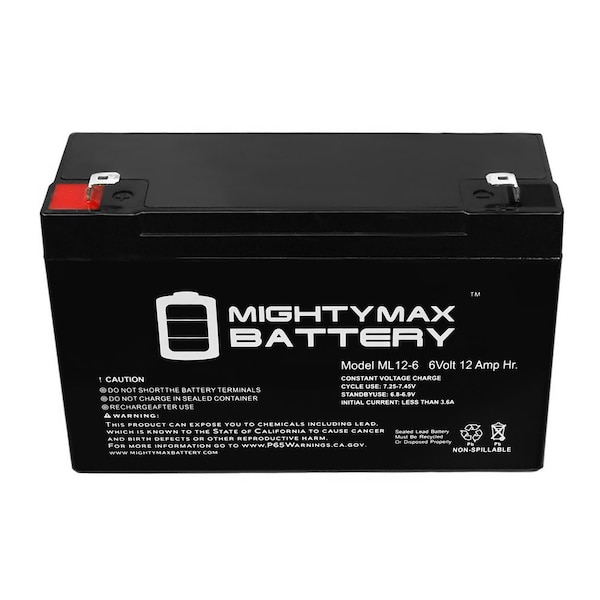 Mighty Max Battery 6V 12AH Battery Replacement for Emergency Light Fire Alarm + 6V Chrgr - ML12-6F2CHRGR4552