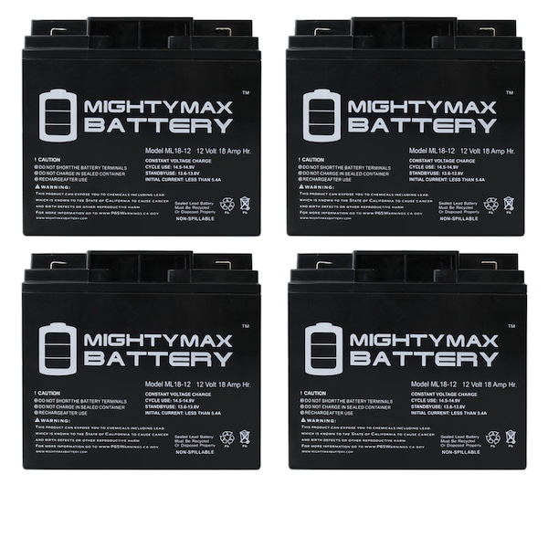 Mighty Max Battery 12V 18AH F2 SLA Replacement Battery for Power Sonic PS-12180 - 4 Pack - ML18-12F2MP41
