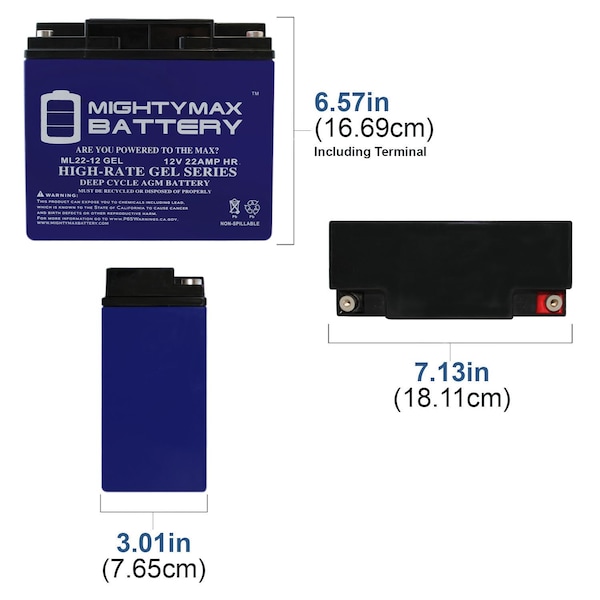 Mighty Max Battery 12V 22AH GEL Replacement Battery for PowerStar ML22-12 - 2PK - MAX3971193