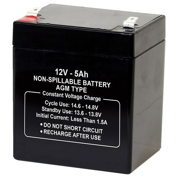 Zoro Select Battery, Sealed Lead Acid, 12V, 5Ah, Faston, Voltage: 12 - 2UKJ9