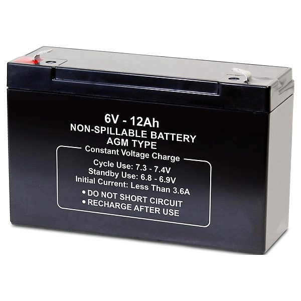 Zoro Select Battery, Sealed Lead Acid, 6V, 12Ah, Faston - 2UKK6