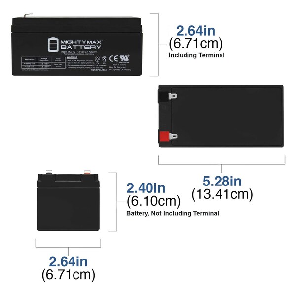 Mighty Max Battery ML3-12 12V 3.5AH SLA Battery Replaces PE12V3AF1 PS-1230 UB1234 WP3-12 - 3PK - MAX3427602