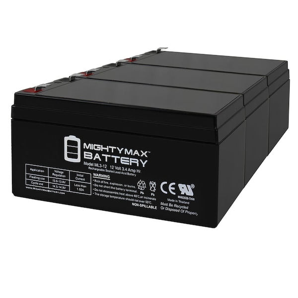 Mighty Max Battery ML3-12 12V 3.5AH SLA Battery Replaces PE12V3AF1 PS-1230 UB1234 WP3-12 - 3PK - MAX3427602